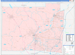 Hamilton-Middletown Metro Area Wall Map Color Cast Style 2024